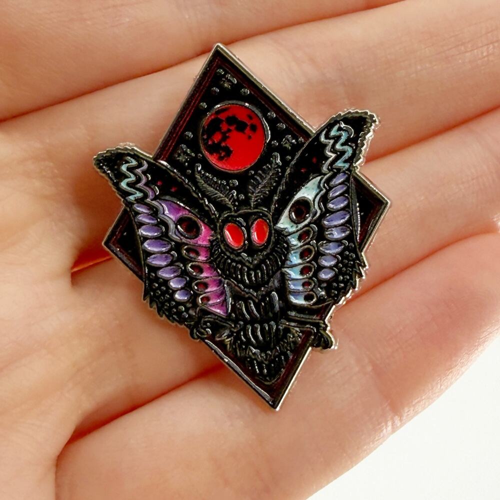 Gothic Death’s Head Moth Soft Enamel Pin Red Moon Occult Horror Lapel Badge